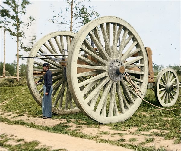 1865年アメリカ・バージニア州、南北戦争で、大砲の除去に使われた吊り下げ運搬車