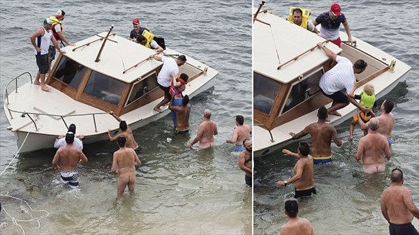 ヌーディストビーチにボートが座礁！　救助のために全裸の男たちが集結！！